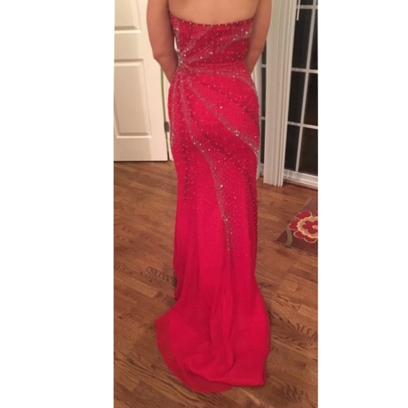 Red Prom Pageant Sequin Red Dress - Picture 2 of 3